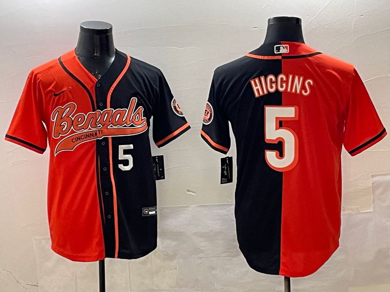 Men Cincinnati Bengals #5 Hiccins Orange Black Joint Name 2025 Nike Limited NFL Jersey style 7